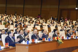 越共中央总书记苏林同各位党和国家领导人、原领导人出席会议。图自越通社