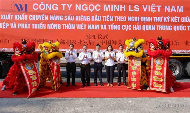 越南首批榴莲通过正贸渠道出口到中国公布仪式。图自越通社 xuat-khau.jpg