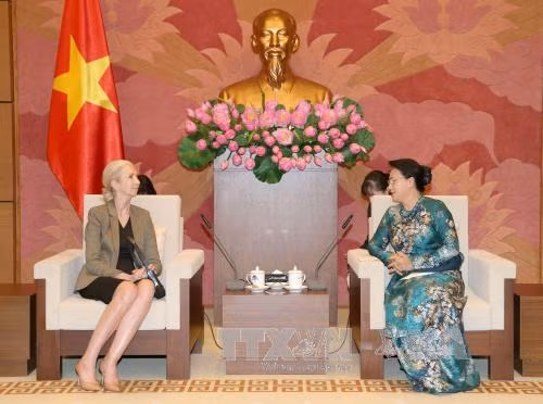 国会主席阮氏金银（右）会见挪威驻越南大使埃里克森。（图片来源：越通社）