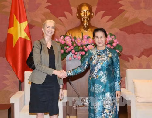 国会主席阮氏金银（右）会见挪威驻越南大使埃里克森。（图片来源：越通社）