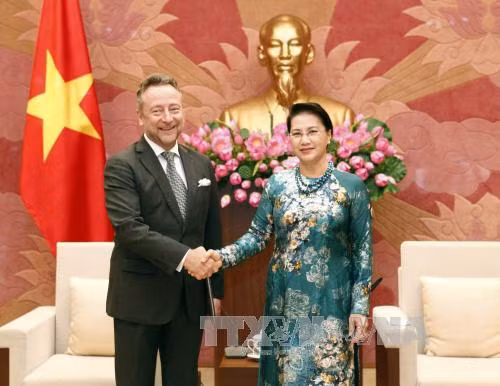 国会主席阮氏金银（右）会见捷克新任驻越南大使维捷斯拉夫•格雷普尔。（图片来源：越通社）