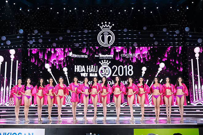 2018年越南小姐总决赛的前15名佳丽合影。图自越通社