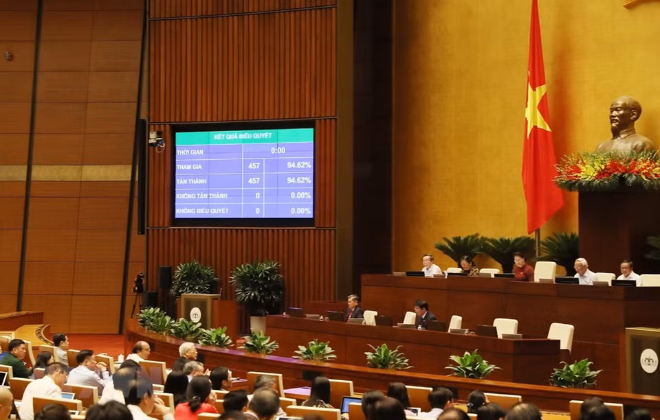 越南国会以94.62%的赞成率通过了有关批准《欧盟-越南自由贸易协定》（EVFTA）的决议。越通社记者 杨江 摄