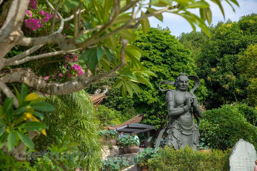 地藏飞莱寺宽敞通风。寺院中种满果树和草药。站在每一个不同的角度，都能捕捉到地藏飞莱寺的不同美景。来到这里，游客沉浸在寺庙的精美建筑风格之中。地藏飞来寺还以数百种树木掩天蔽日、各种花草植物绿茵盖地，及其周围的美丽风景吸引了游客注目。图自Vietnam+