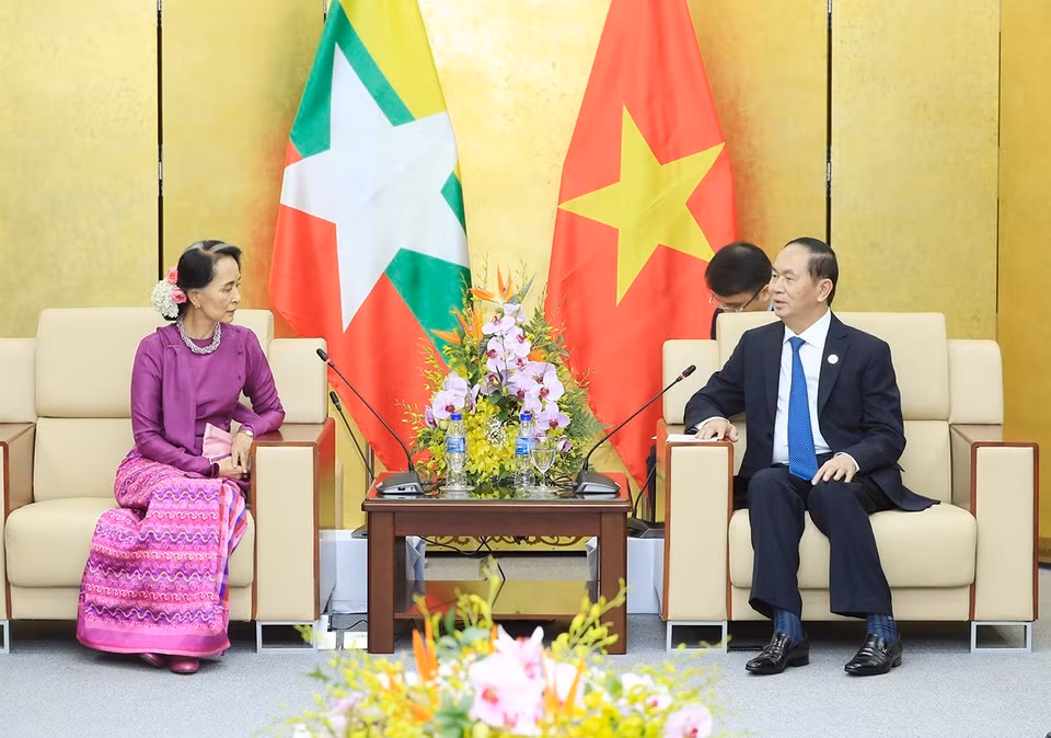 越南国家主席陈大光会见缅甸国务资政昂山素季（图片来源：越通社）