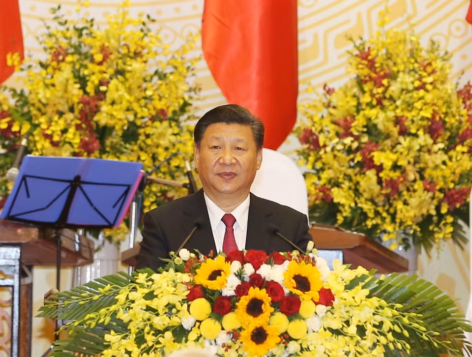 中共中央总书记、中国国家主席习近平在晚宴上发言。（图片来源：越通社）