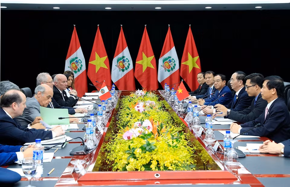 越南国家主席陈大光与秘鲁总统佩德罗·巴勃罗·库琴斯基举行双边会晤（图片来源：越通社）