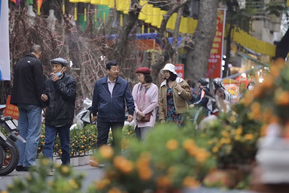 这几天来，该花市吸引众多市民前来赏花。图自 越通社