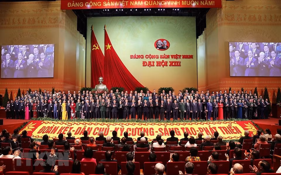 越共第十三届中央委员会正式亮相大会。图自越通社