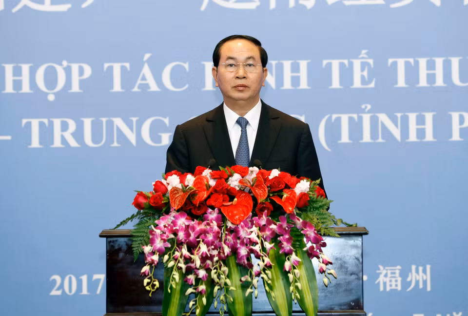 陈大光出席在福建省福州市举行的越南-中国（福建）经贸合作论坛并发表讲话。（图片来源：越通社）