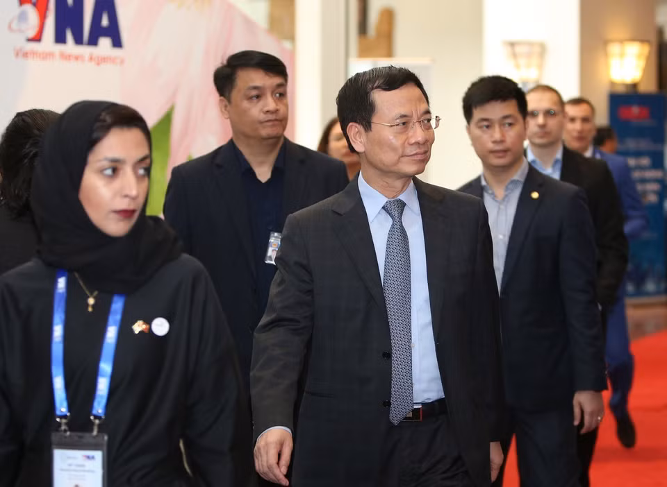 越南信息与传媒部部长阮孟雄前来出席亚太通讯社组织委员会第44次会议。图自越通社