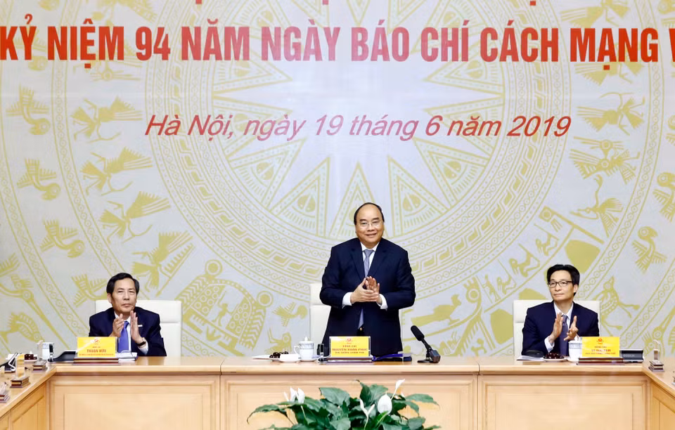 越南政府总理阮春福在会上发表讲话。越通社记者 统一 摄
