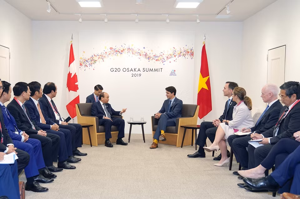  当天阮春福会见加拿大总理贾斯汀·特鲁多。越通社记者 统一 摄 