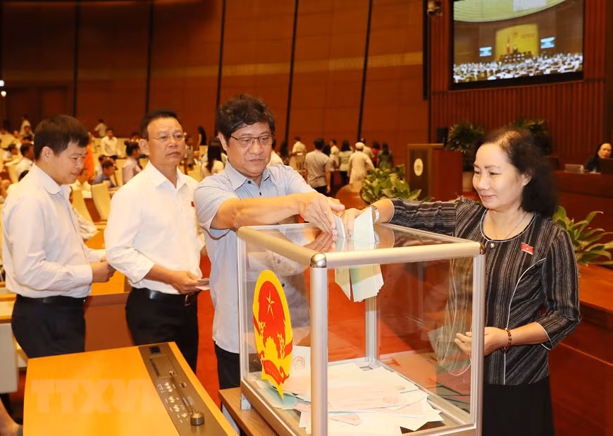 国会以91.72％的赞成率通过了关于免去阮青海女士的国会常务委员会委员职位的决议。图自越通社
