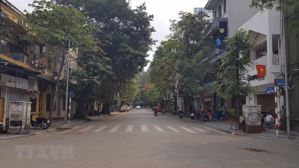 首都河内冷清清的大教堂街。图自越通社