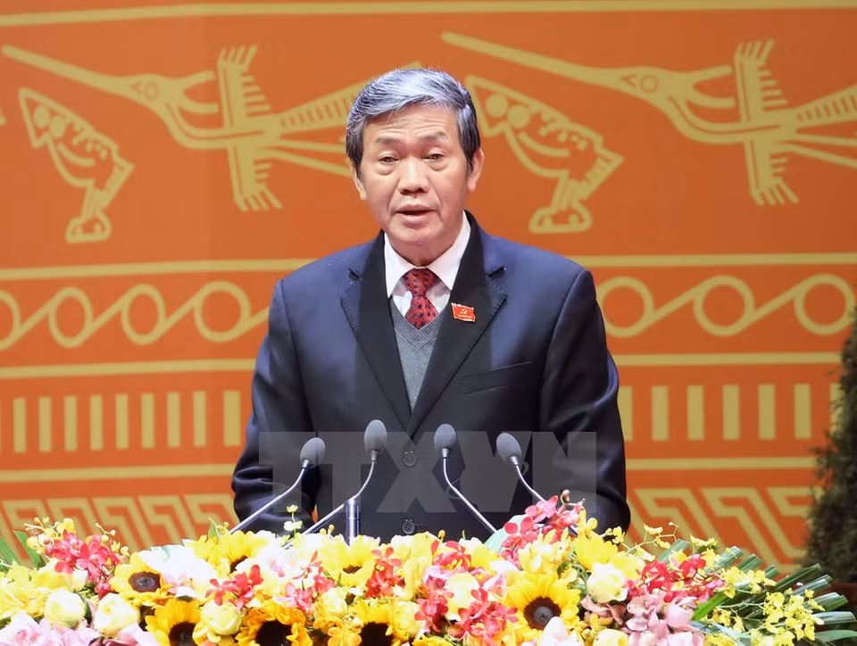 越共中央政治局委员丁师兄代表主席团作了越共第十二届中央政治局、总书记、书记处、中央检查委员会及中央检查委员会主任选举结果的报告。（图片来源：越通社）