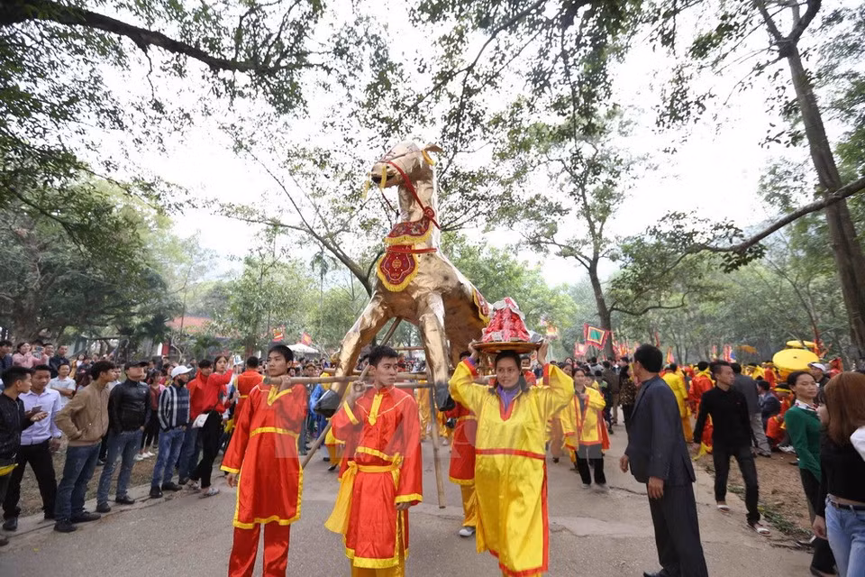 扶董天王庙会（Hội Gióng）于2010年入选世界非物质文化遗产。（图片来源：越通社）