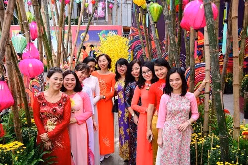 梅花、桃花街上还装点笼灯 （图片来源：越南《人民军队报》）