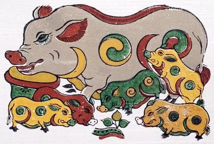 越南东胡民间画作品《阴阳猪群》。图自互联网