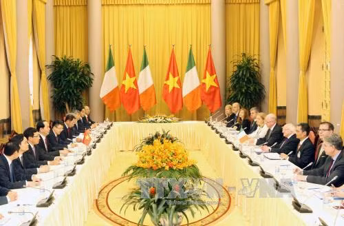 越南国家主席陈大光与爱尔兰总统麦克·希金斯举行会谈。（图片来源：越通社）