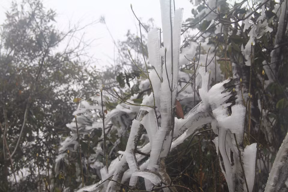 冰雪天气袭击安沛木江界县。越通社记者 明德 摄