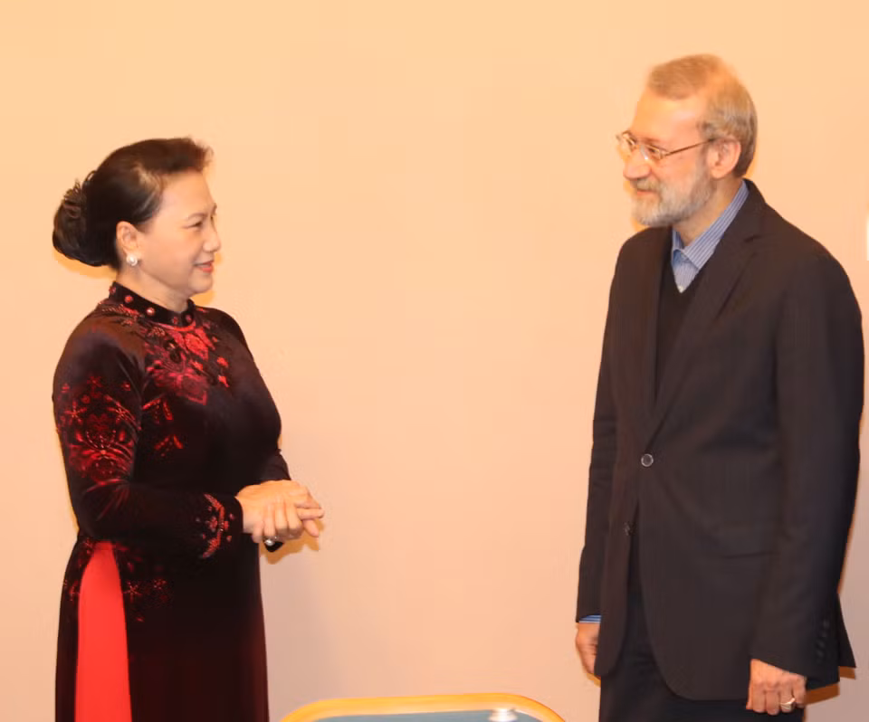 阮氏金银会见伊朗议会议长Ali Ardeshir Larijani。越通社记者 仲德 摄