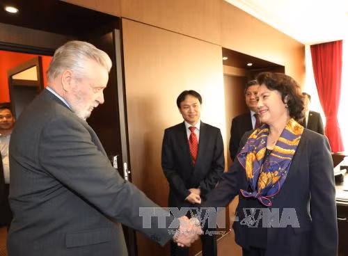 越南国会主席阮氏金银会见匈越友好协会主席博茨•拉斯洛。