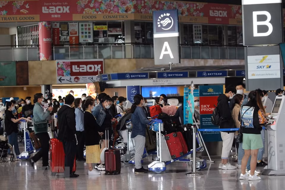 抵达内排国际机场之后，该航班的机组人员和乘客均按照规定接受健康检查和集中隔离。图自越通社
