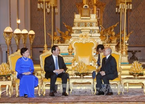  柬埔寨国王诺罗敦·西哈莫尼会见陈大光主席。