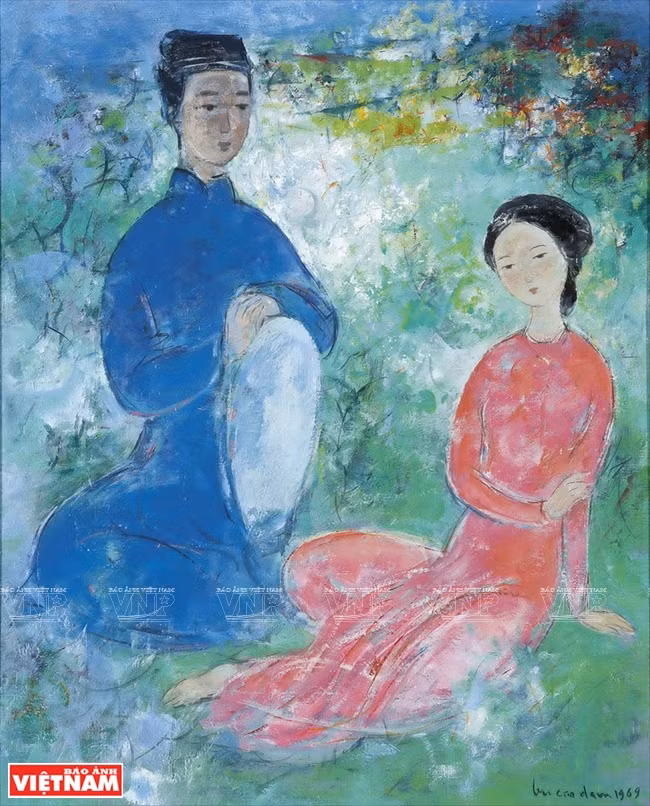 武高谭《甜蜜情人》（竹布油画），1969年）。图自越通社