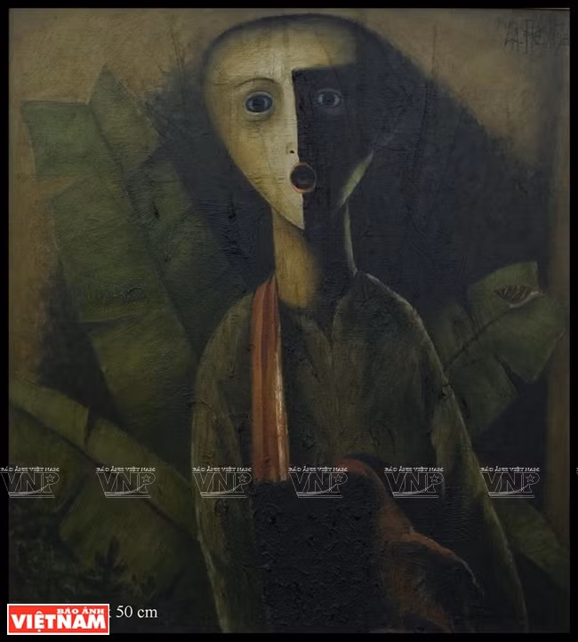 罗洪的《童年》（粗布油画）。图自越通社