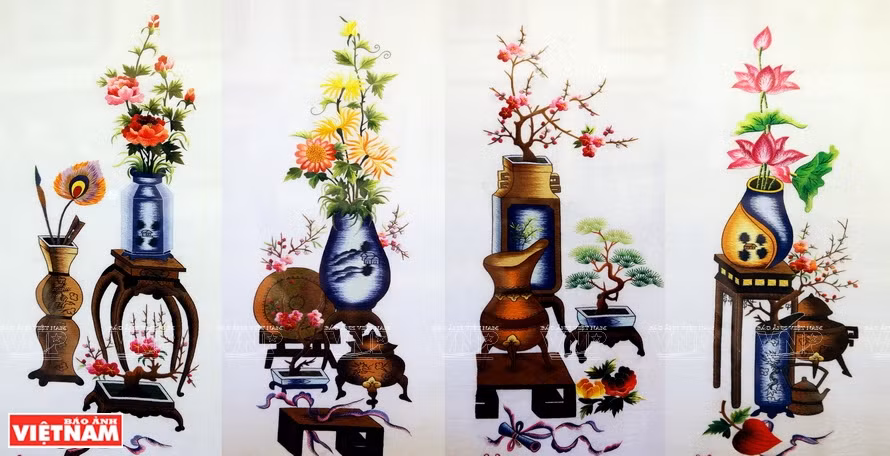 橘洞村的刺绣作品。图自越通社