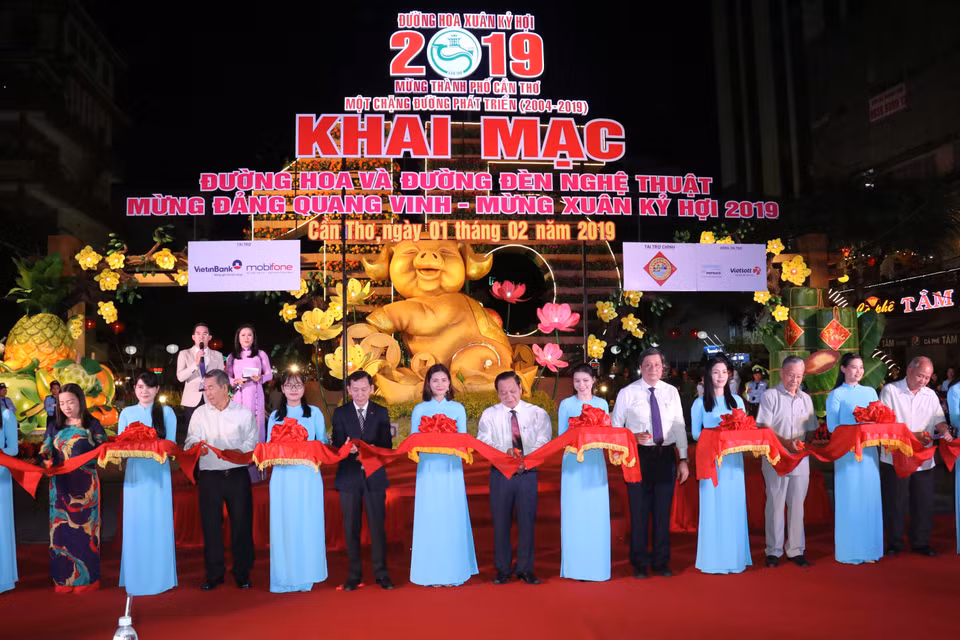 芹苴2019己亥年春节花街及艺术灯街开街仪式。图自越通社