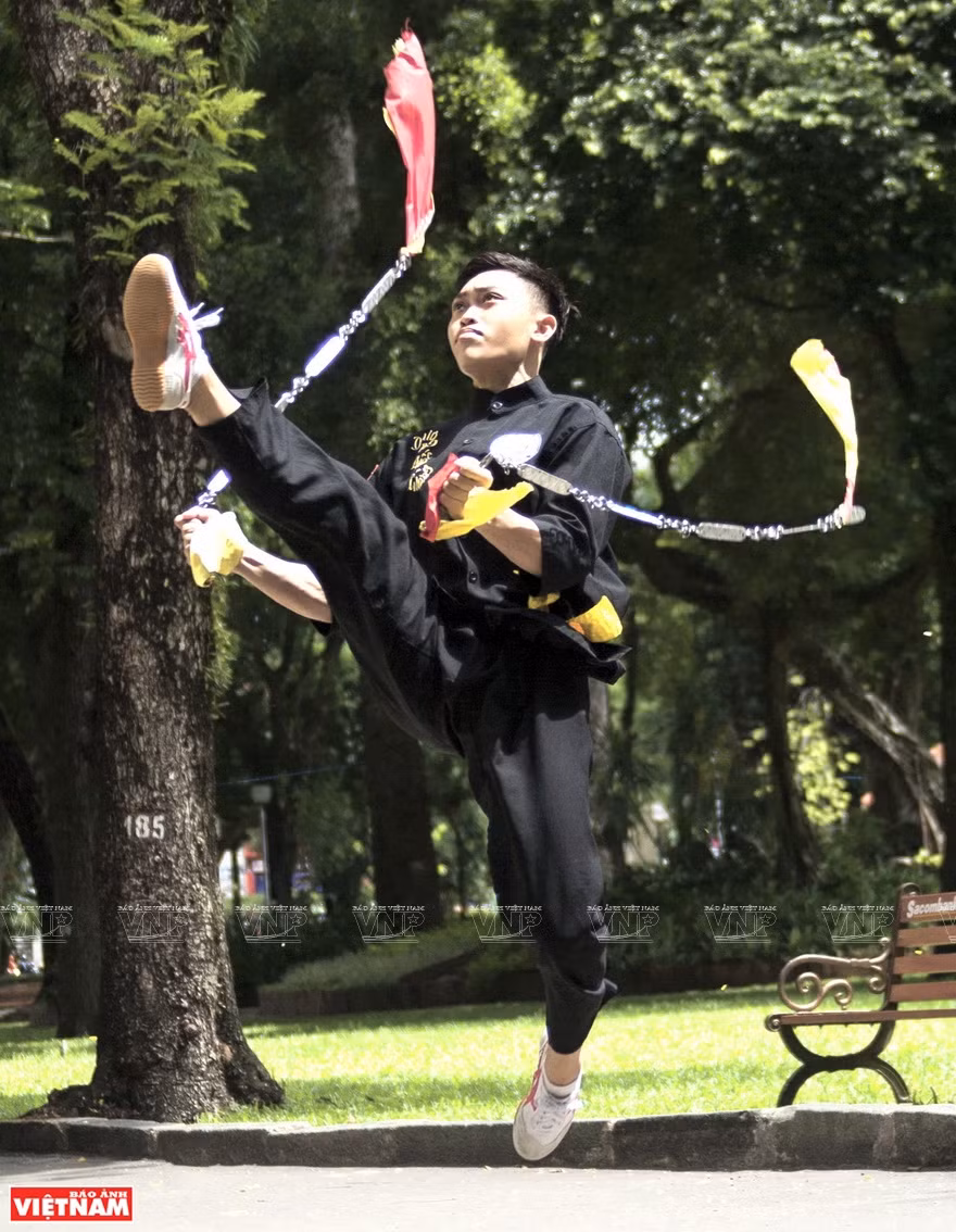 双铁是由胡志明市南宗门派掌门人黎文检已故武师创造的一种兵器，灵活多变，杀法恐怖万分。图自越通社