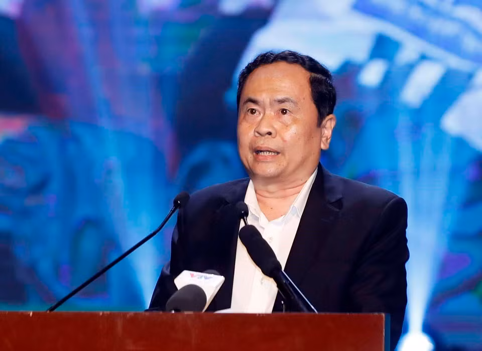 越南祖国阵线中央委员会主席陈青敏在活动上发表讲话。图自越通社
