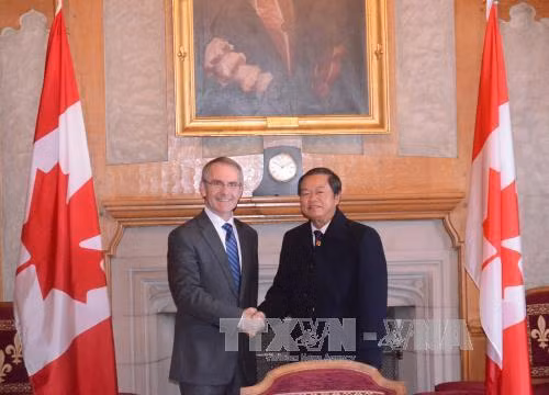 越南国会副主席杜伯巳与加拿大众议院副议长布鲁斯‧萨通（图片来源：越通社）