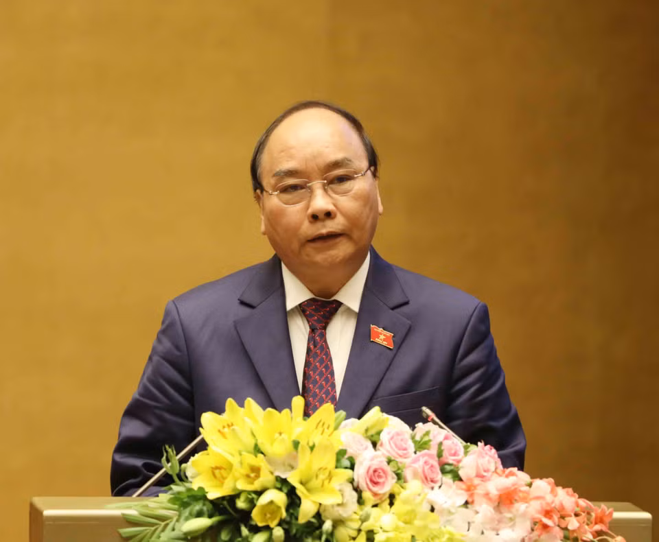 政府总理阮春福发表讲话。图自越通社