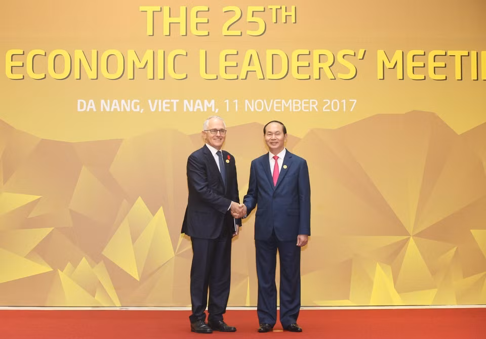 国家主席陈大光欢迎澳大利亚总理马尔科姆•特恩布尔。（图片来源：越通社）