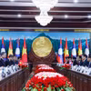 越共中央总书记苏林与老挝人革党中央总书记、国家主席通伦举行会谈。图自越通社