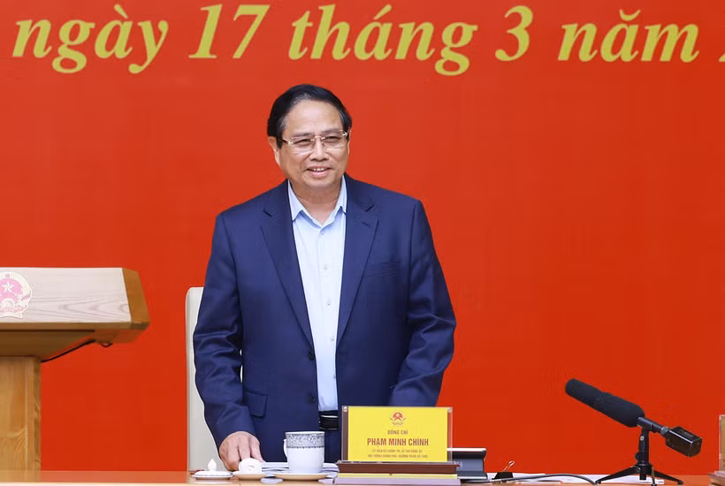 越南政府总理范明政发表讲话。图自越通社