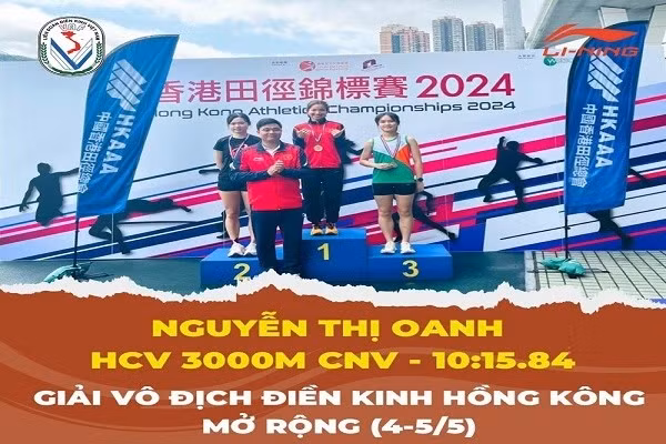 阮氏莺运动员在女子3000米障碍赛中以10分15秒84（10:15.84）的成绩脱颖而出，夺得金牌。体育局供图