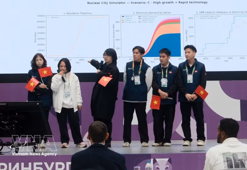 由河内国家大学下属自然科学大学6名学生组成的越南代表团参加在俄罗斯叶卡捷琳堡市举行的Global HackAtom国际总决赛。图自越通社