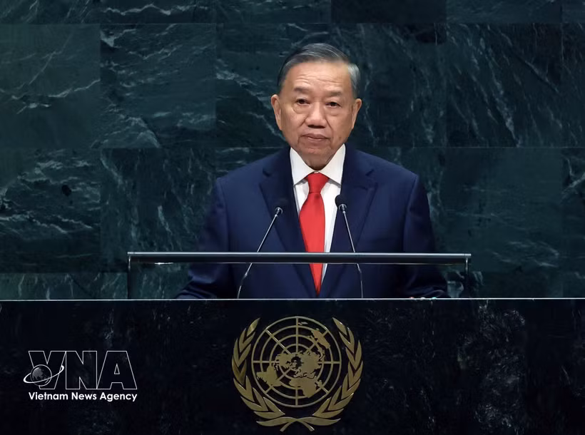 越共中央总书记、国家主席苏林在第81届联合国大会一般性辩论上发表讲话。图自越通社