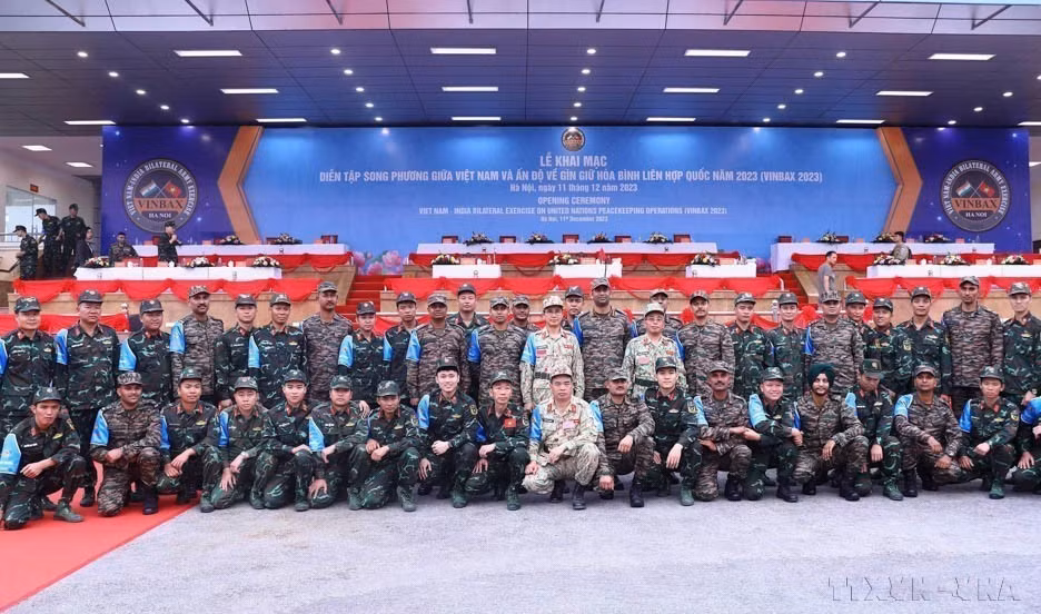 2023年，越南与印度举行关于联合国维和行动联合演习开幕式。图自 越通社