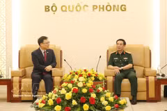 政府副总理兼国防部长潘文江大将会见韩国驻越南特命全权大使崔泳三。图自越通社