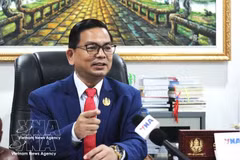 柬埔寨皇家科学院（RAC）国际关系研究所所长、政治学专家金平接受越通社记者的采访。图自越通社