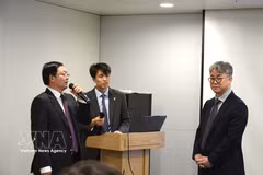 胡国勇副总理在参访韩国SK集团时发表讲话。图自越通社