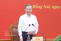 越共中央总书记、国家主席苏林在会议上发表讲话。图自越通社