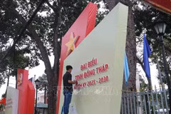 同塔省各条街道张灯结彩，标语飘扬迎接省第一次党代会。图自越通社