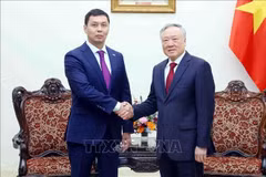 越南政府常务副总理阮和平会见哈萨克斯坦反腐败行动署署长朱玛哈利。图自越通社